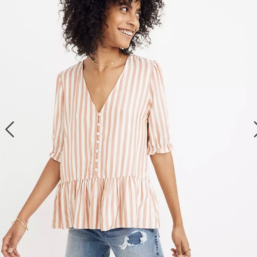 Madewell Striped Blouse in Pink and White